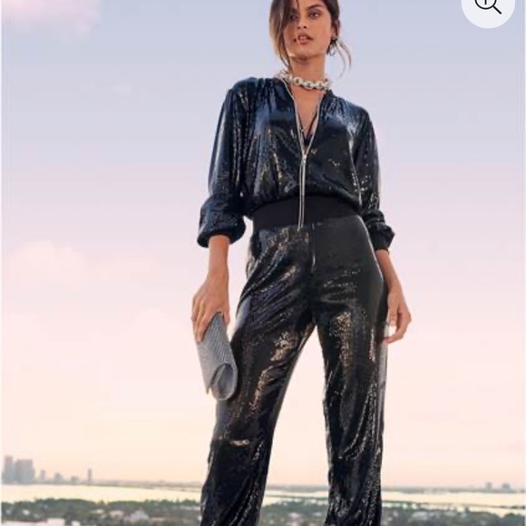 Black sequined jumpsuit!  Worn only once. Like-new condition. - Picture 1 of 6